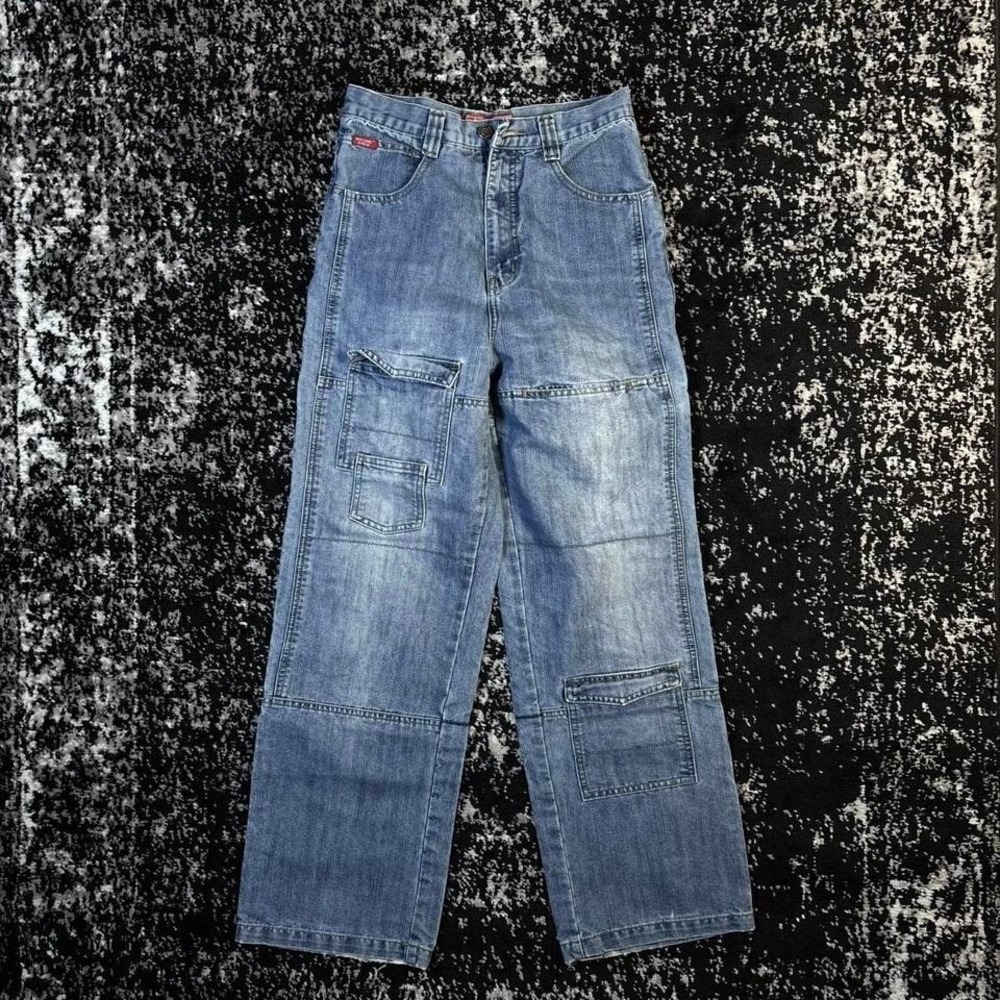 Y2k Women's Machine cargo design denim jeans with nice details size 7 28x31